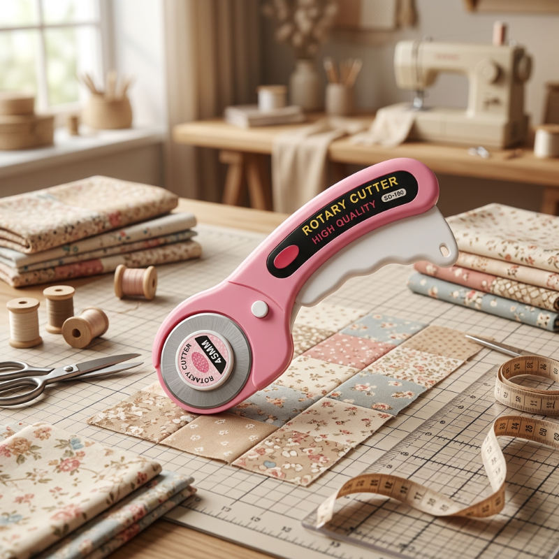 Cutter rose entouré d'outils de couture