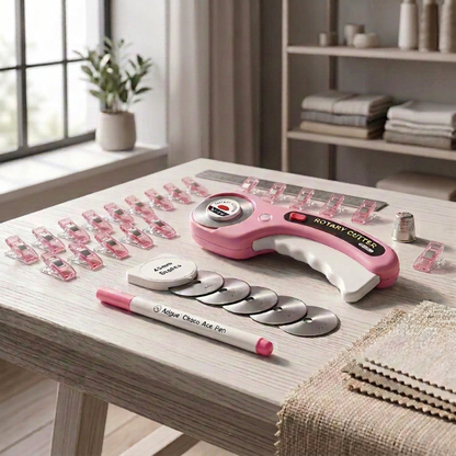 Cutter rose sur une table entouré de ses accessoires