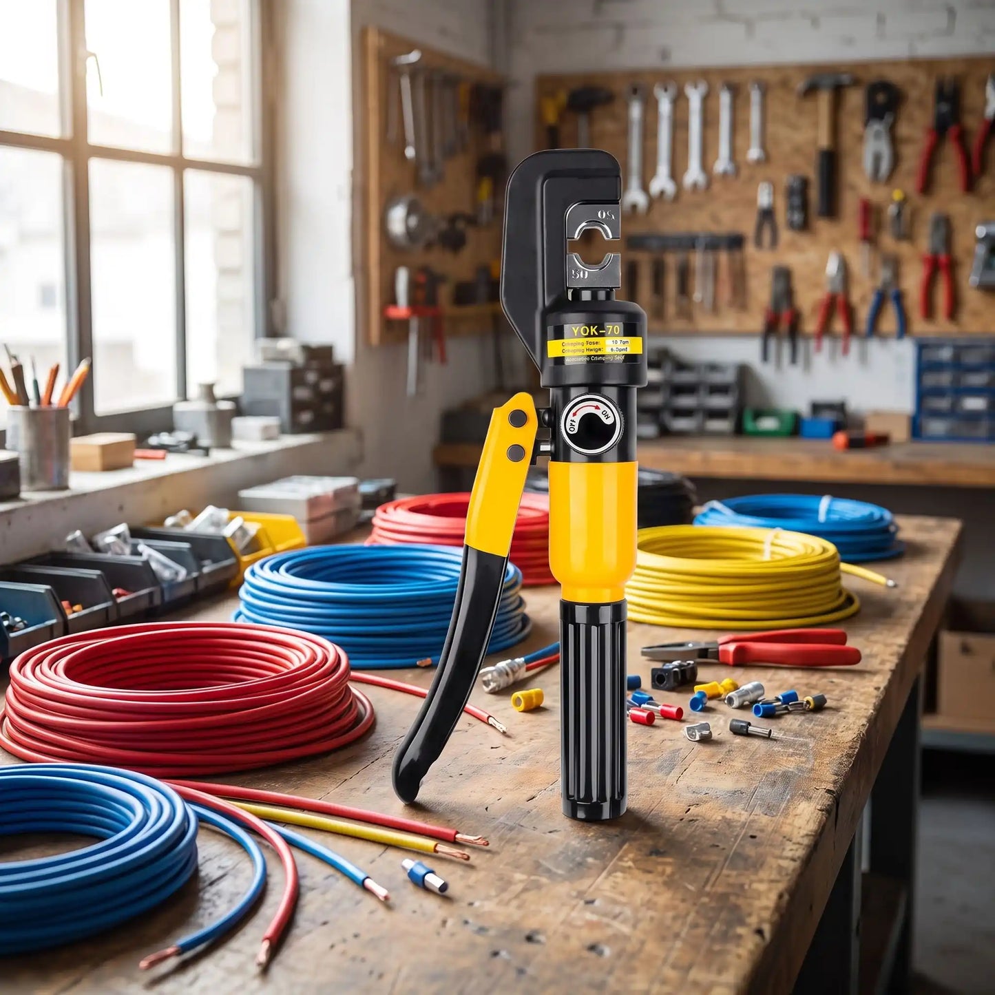 Pince à sertir sur une table d'atelier