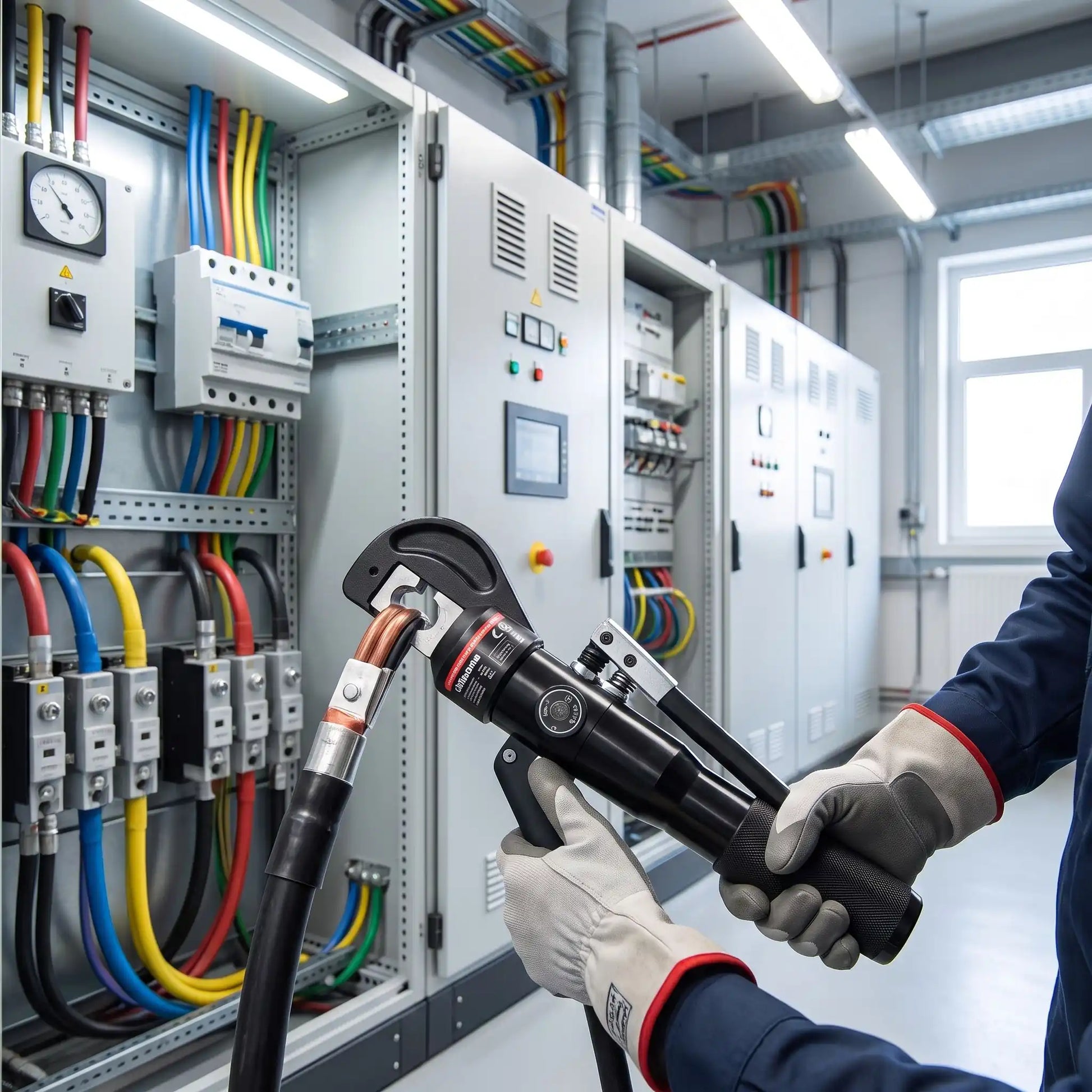Pince  à  sertir hydraulique dans une salle électrique