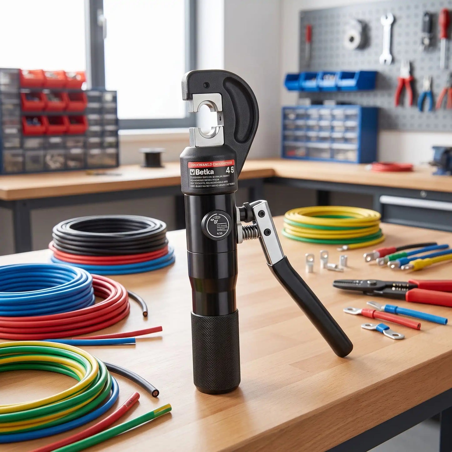 Pince à sertir hydraulique  sur une table d'atelier