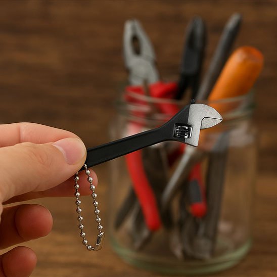 Clé à molette noir et gris de petite taille