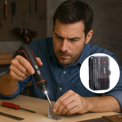 homme fixe pièce métallique avec tournevis électrique