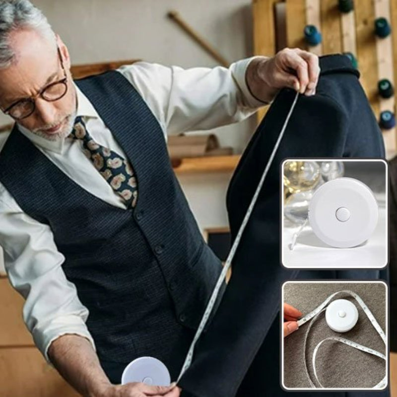 Metre ruban blanc utilisé par un tailleur dans son atelier