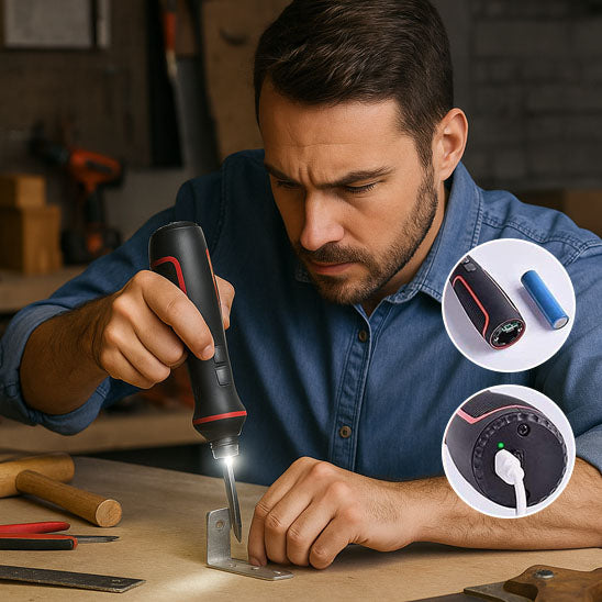 monsieur avec tournevis électrique fixe pièce étagère