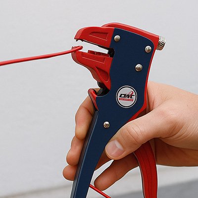 Pince a denuder rouge et bleu avec un fil électrique