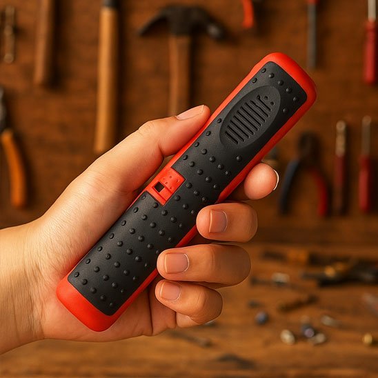 Pince à dénuder rouge et noir dans un atelier