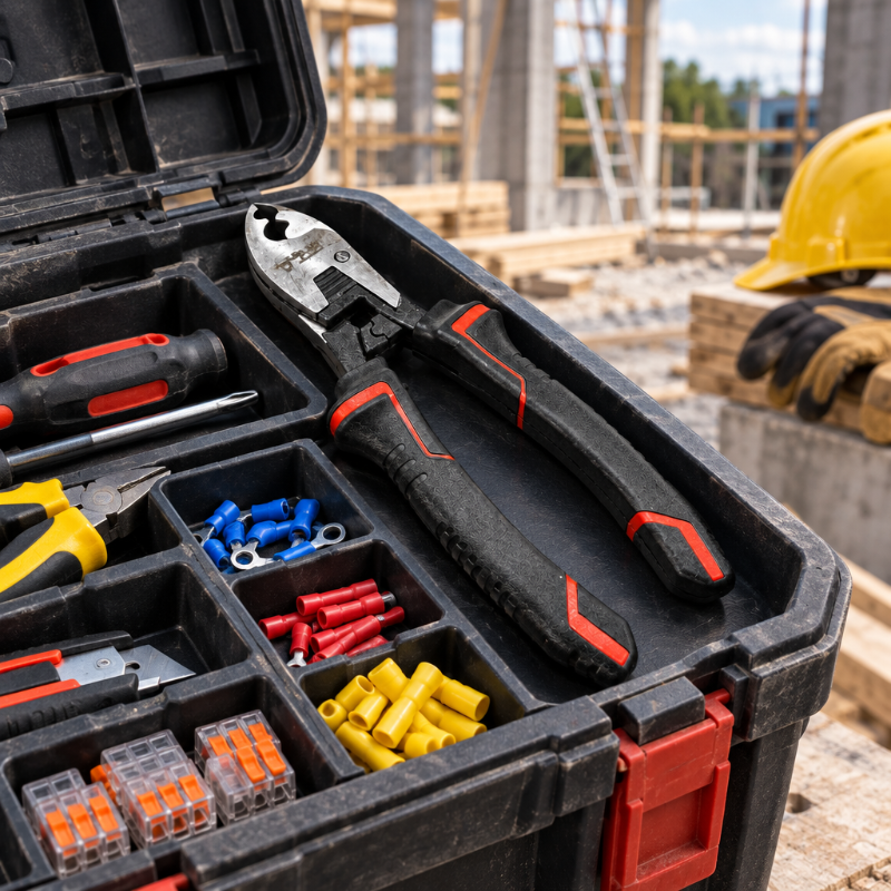 pince coupante dans une boite à outils sur un chantier