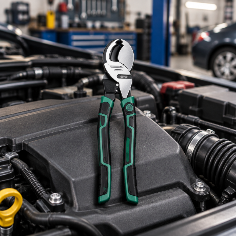 pince coupante sur le boc moteur d'une voiture dans un garage