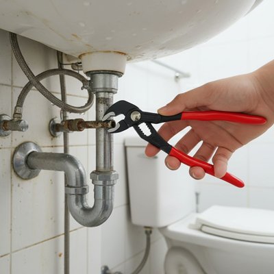 Pince multiprise  dans une salle de bain sous un lavabos