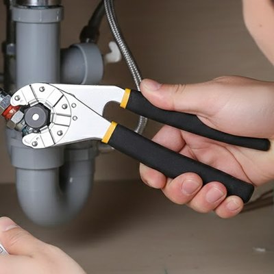 Pince multiprise effectuant des travaux sous un évier
