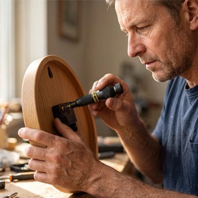 Tournevis dans la main d’un homme réparant une horloge