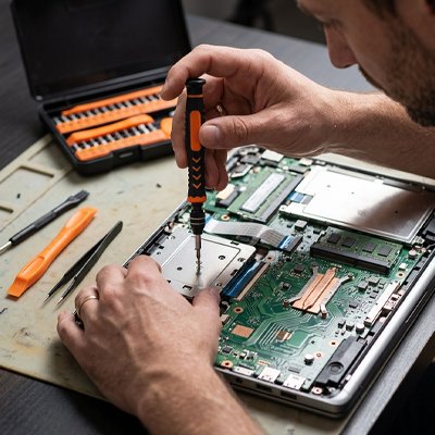 Tournevis de précision avec un pc portable démontée