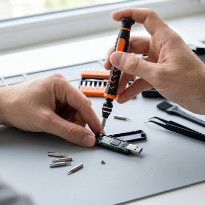 Tournevis de précision et une clé USB démontée