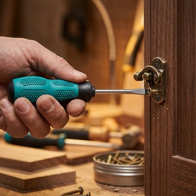 Tournevis fixant une serrure de porte 