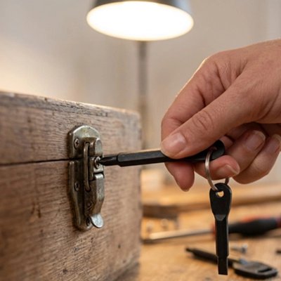 Tournevis noir fixant une serrure de coffre