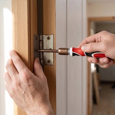 Tournevis serrant un vis dans la porte